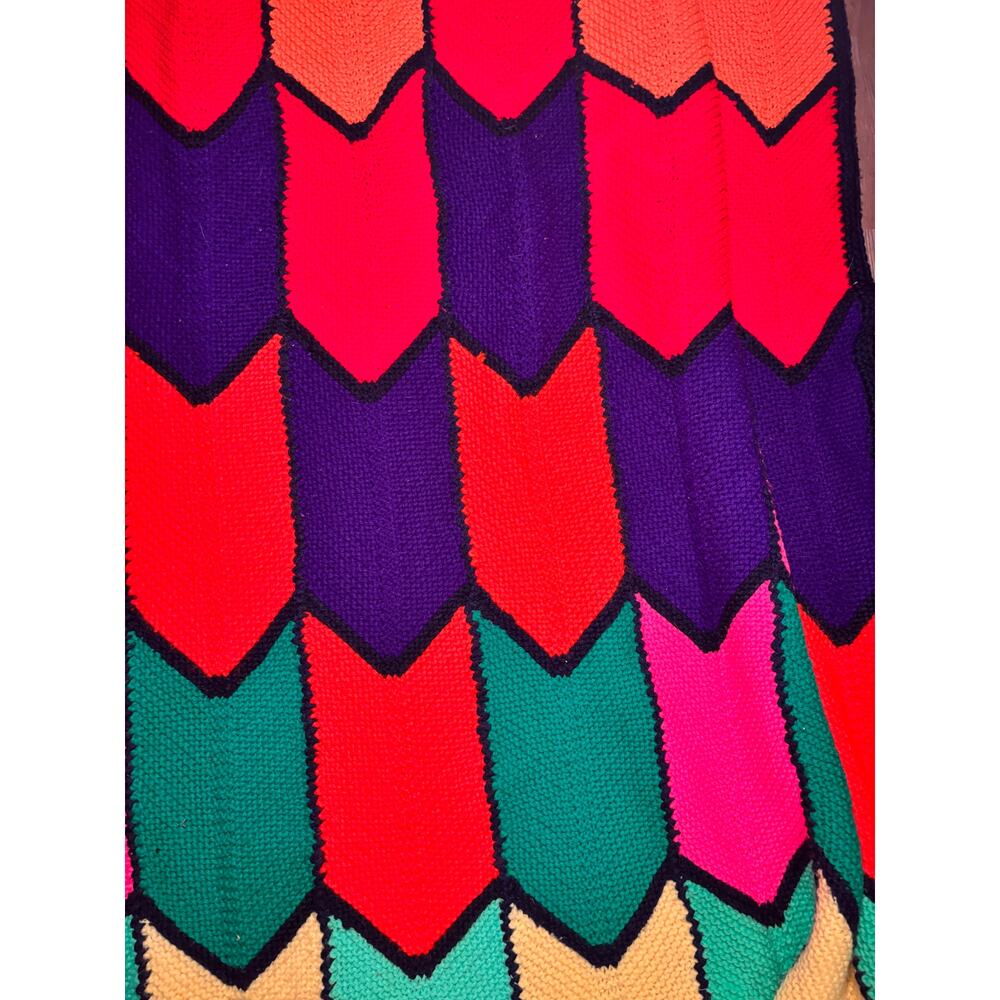 Handmade Crochet Chevron Blanket Quilt Multicolor Zig Zag Afghan Throw 68x60 - Picture 5 of 7